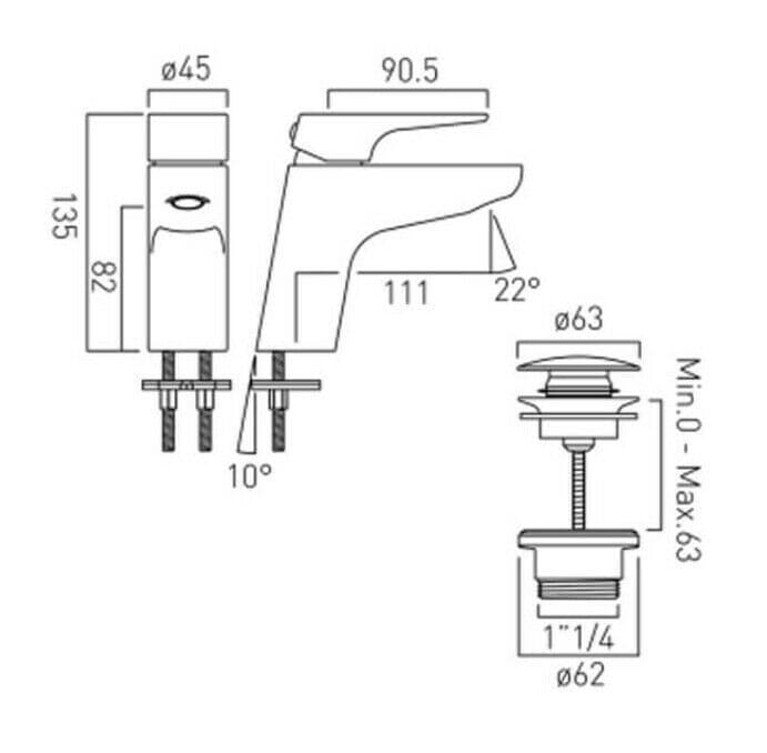 Vado Ava Ascent Mono Basin Mixer With Clic Clac Waste ASC-100/CC-C/P - Image 3