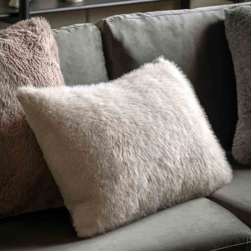 Maple Faux Fur Cushion Oatmeal - Feather Filled - Image 2