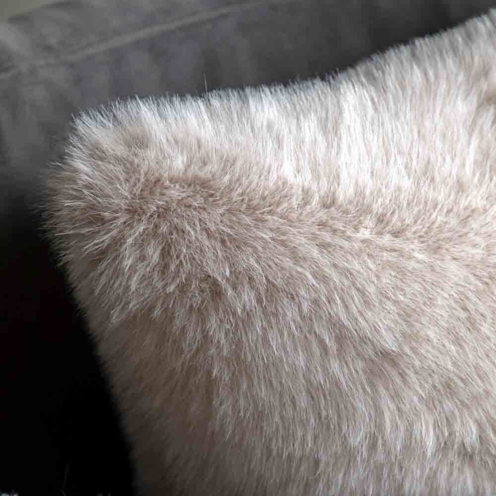 Maple Faux Fur Cushion Oatmeal - Feather Filled - Image 3