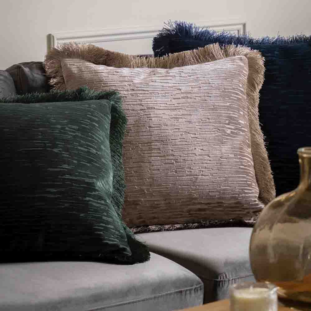 Cut Velvet Fringe Cushion Silver - Poly Filled - Image 2