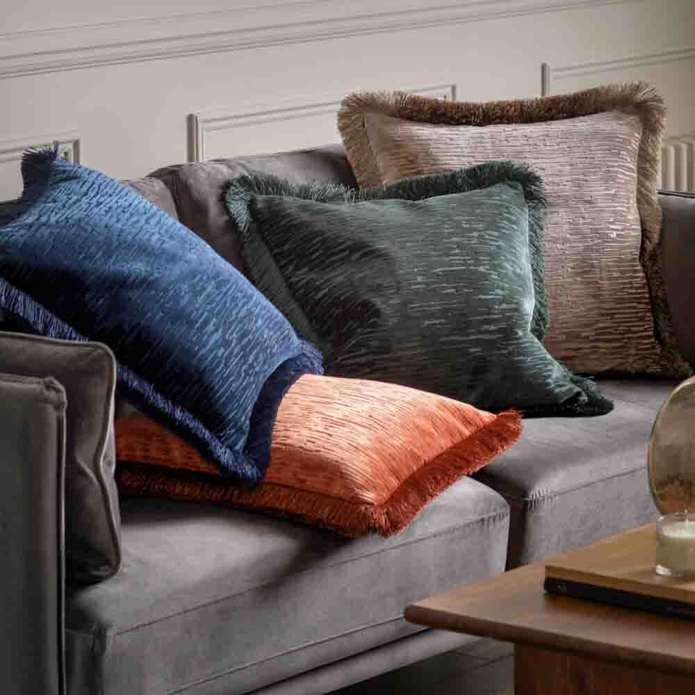 Cut Velvet Fringe Cushion Silver - Poly Filled - Image 4