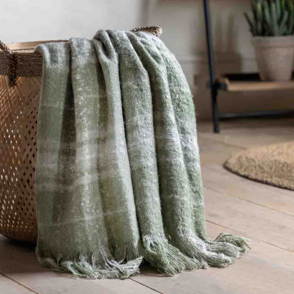Check Faux Mohair Throw Olive - Image 2