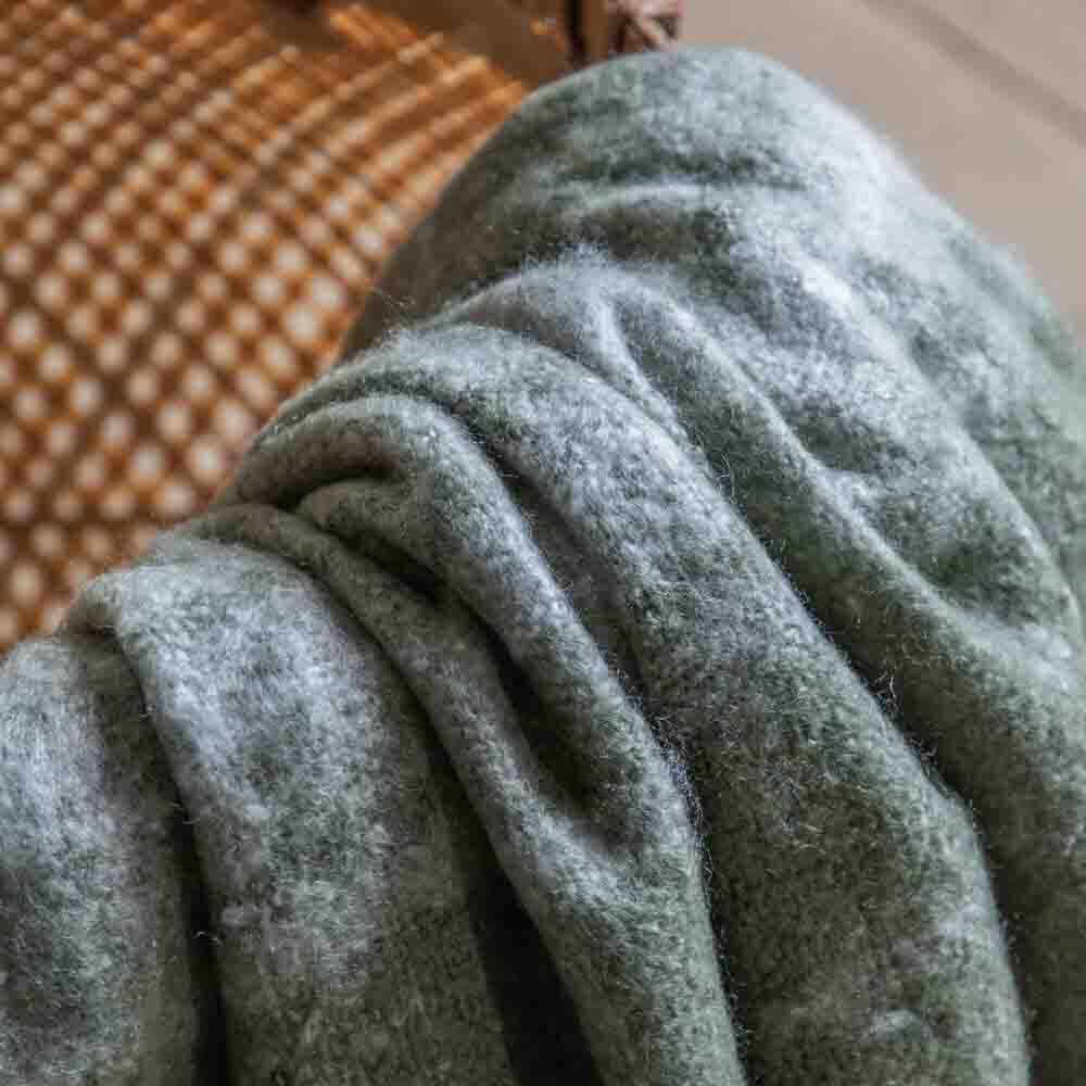 Check Faux Mohair Throw Olive - Image 3