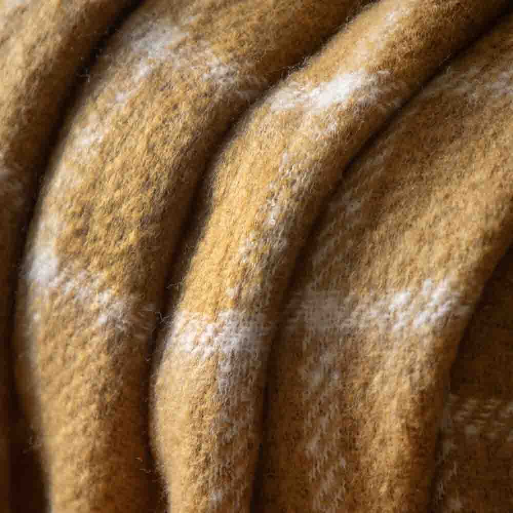 Poly Mohair Check Throw Mustard - Image 3
