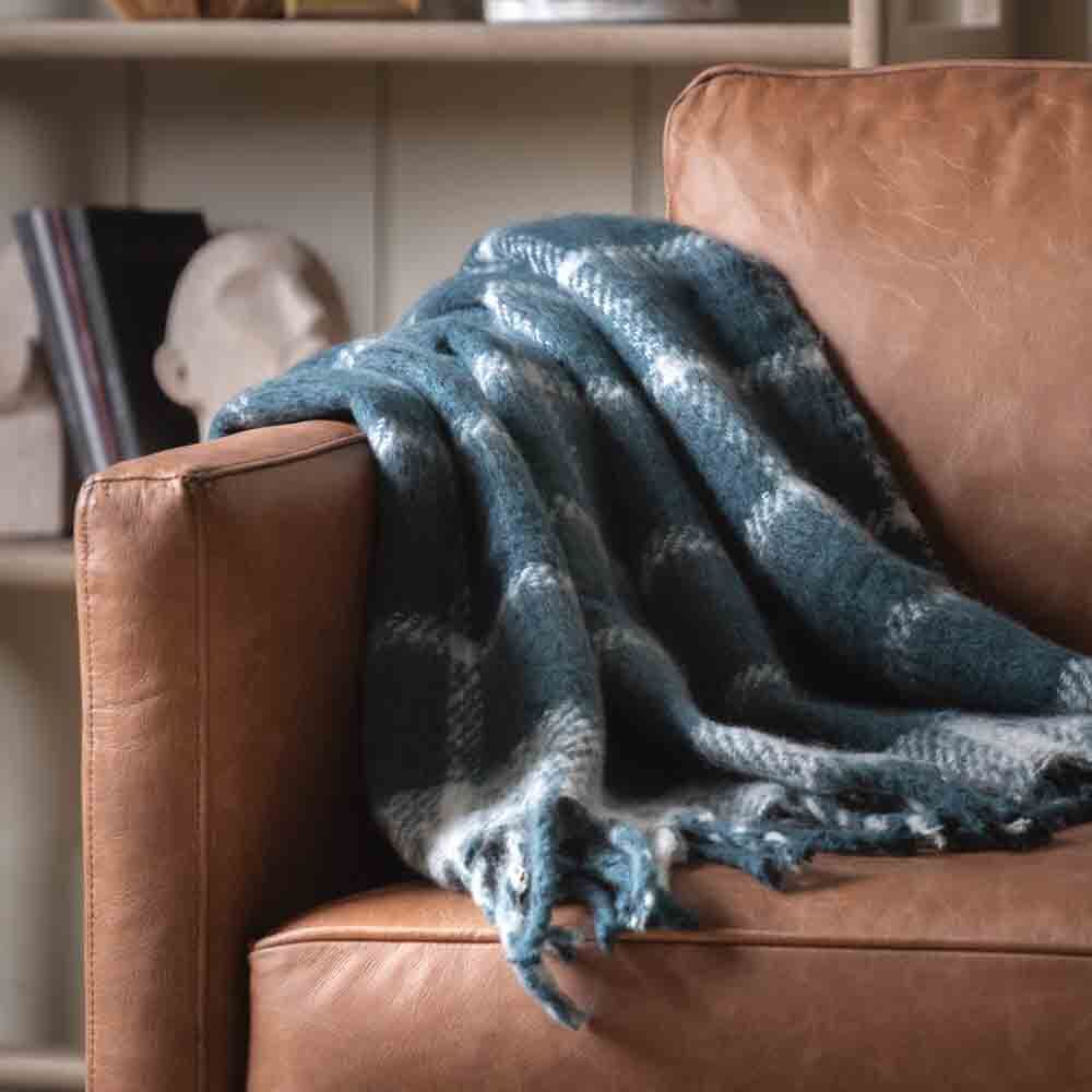 Poly Mohair Check Throw Blue - Image 2