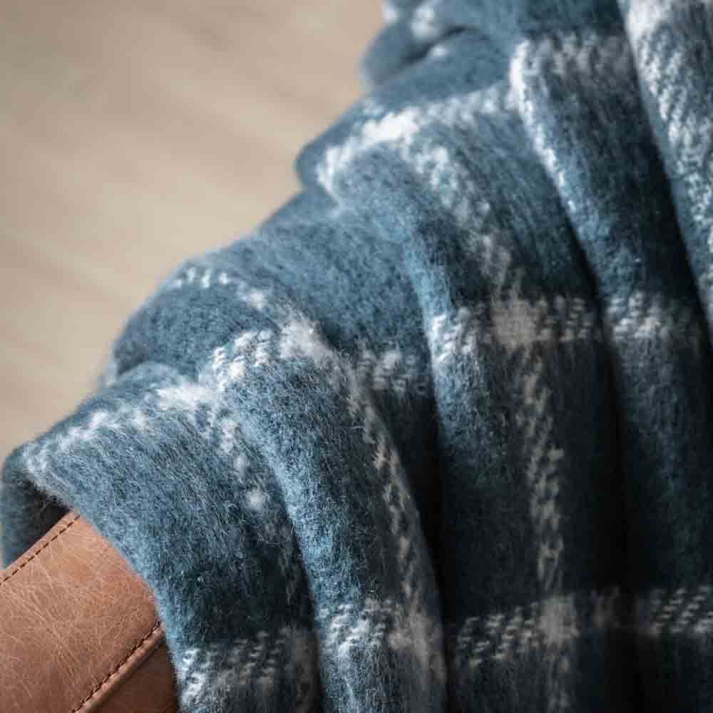 Poly Mohair Check Throw Blue - Image 3