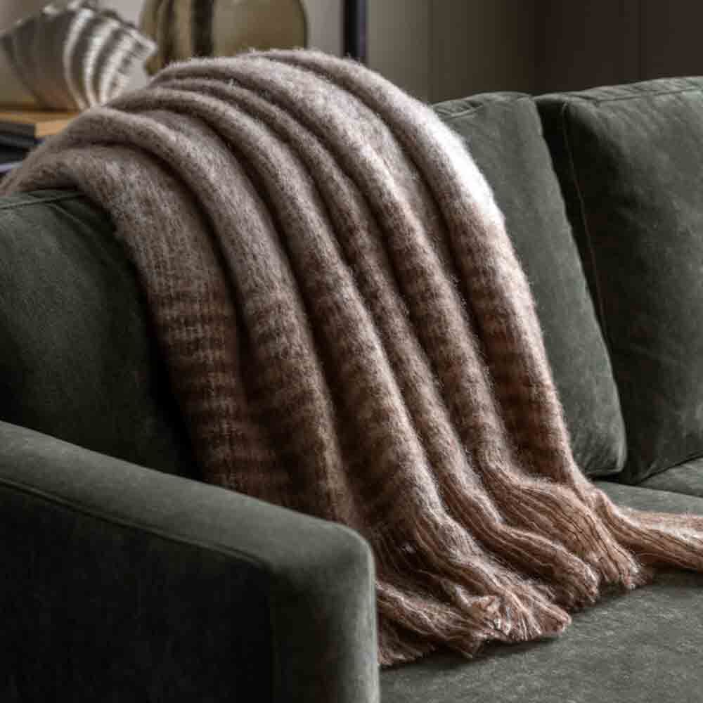 Mohair Fringe Throw Brown & Natural - Image 2