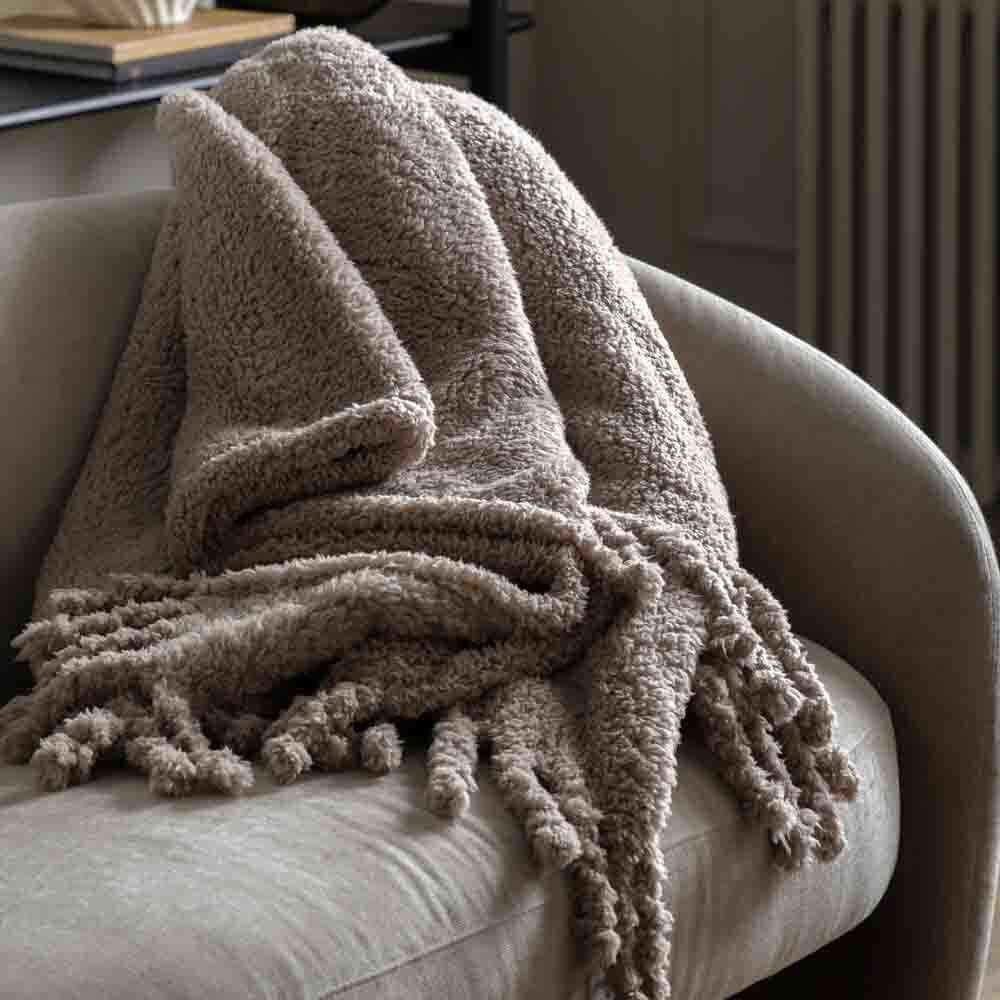 Fringed Teddy Throw Taupe - Image 2