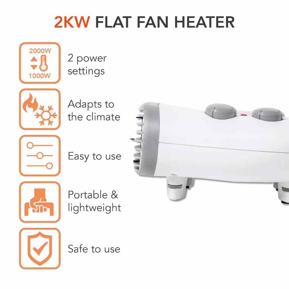 Warmlite WL44004 2kW Portable Flat Fan Heater - White - Image 2