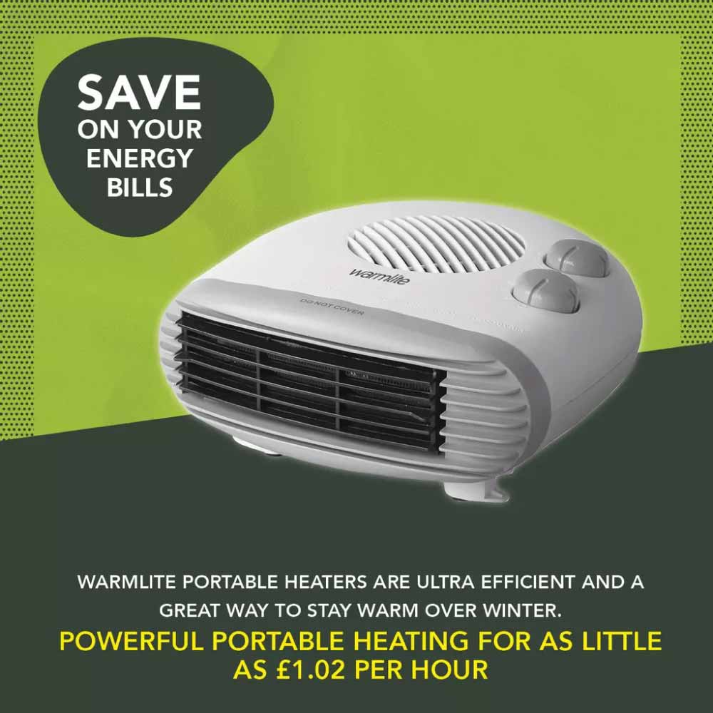 Warmlite WL44004 2kW Portable Flat Fan Heater - White - Image 4