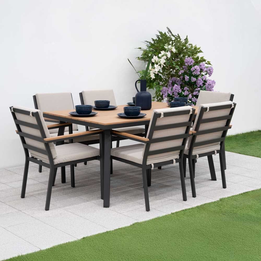 Nova <br> Heidi 6 Seat Dining Set - 1.5*1.0m Rectangular Table - Light Grey