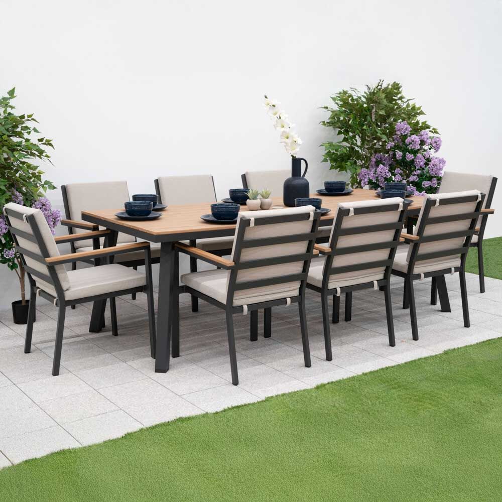 Nova <br> Heidi 8 Seat Dining Set - 2.2*1.0m Rectangular Table - Light Grey