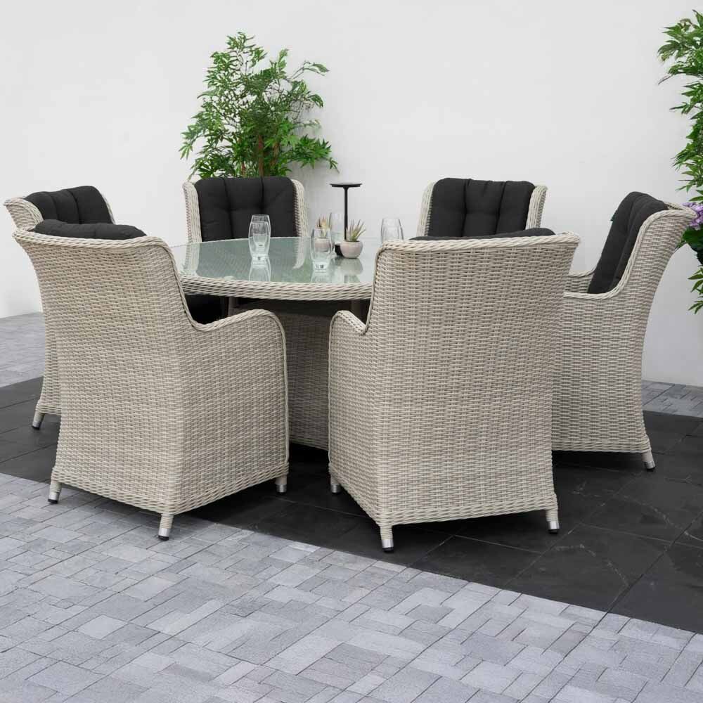 Nova <br> Avery 6 Seat Dining Set - 1.5m Round Table with Lazy Susan - Ash Grey