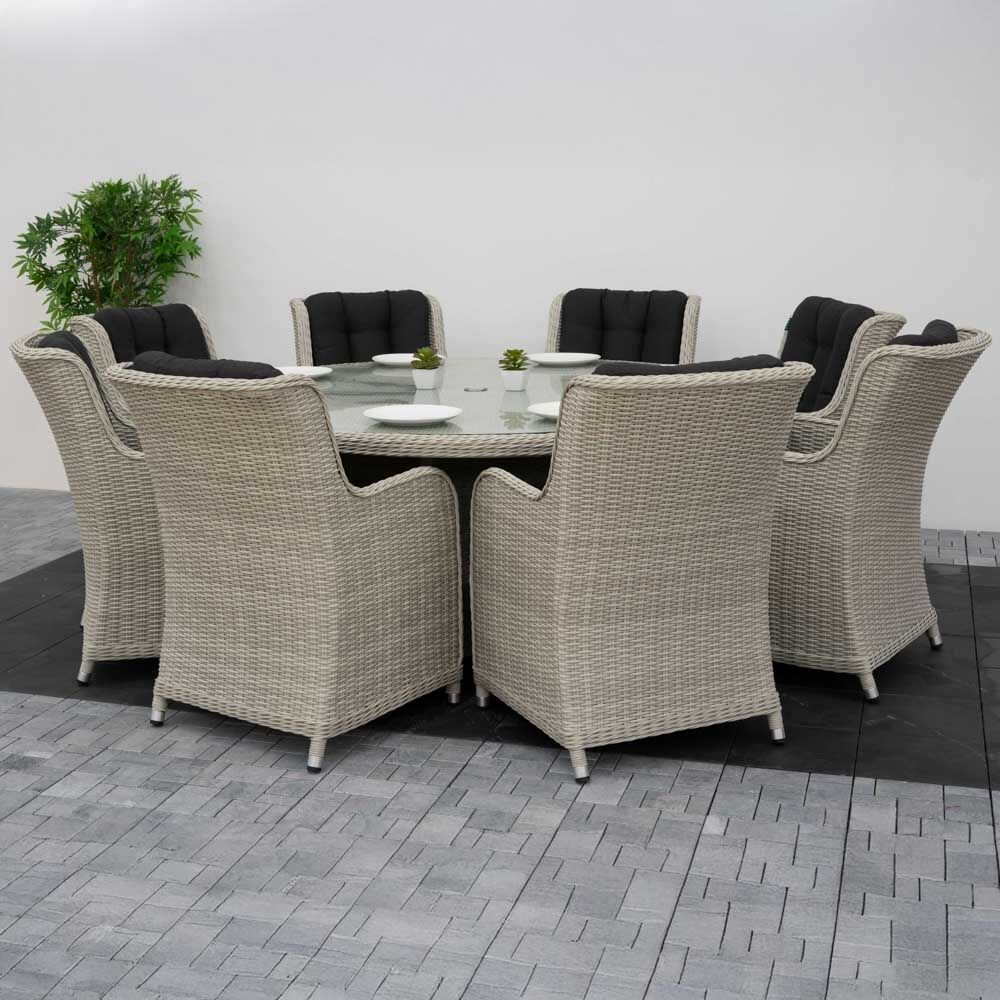 Nova <br> Avery 8 Seat Dining Set - 1.8m Round Table with Lazy Susan - Ash Grey