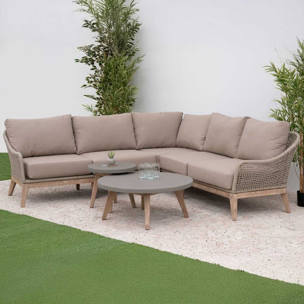 Nova <br> Summer Corner Sofa Lounging Set with Round Coffee Table & Side Table - Beige