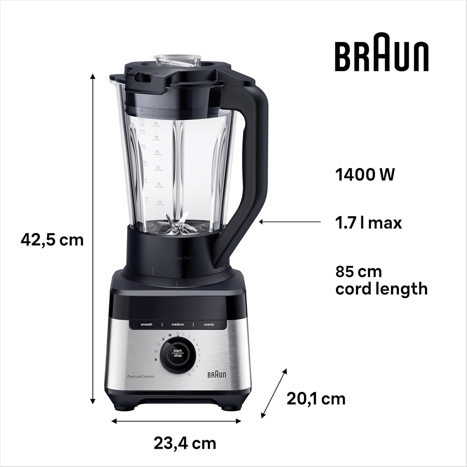 Braun JB7551BK 1400W 1.7L Powerblend 7 Jug Blender - Image 4