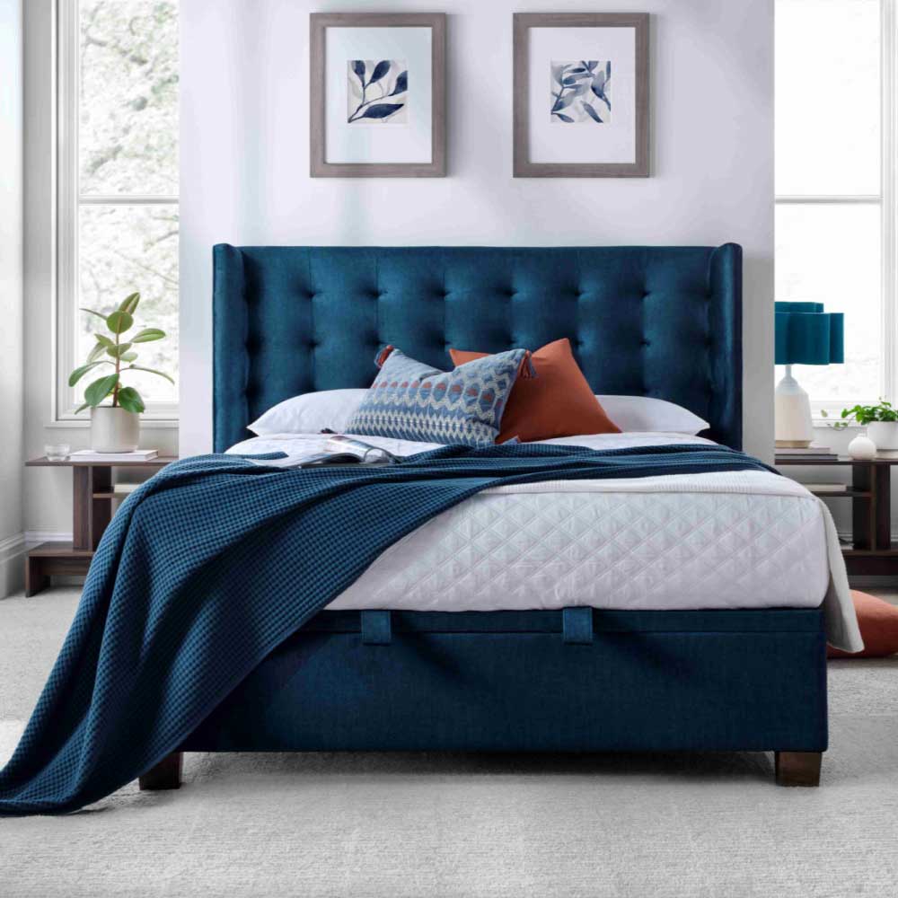 Brunel Ottoman in Deep Ocean Blue - Double 4'6