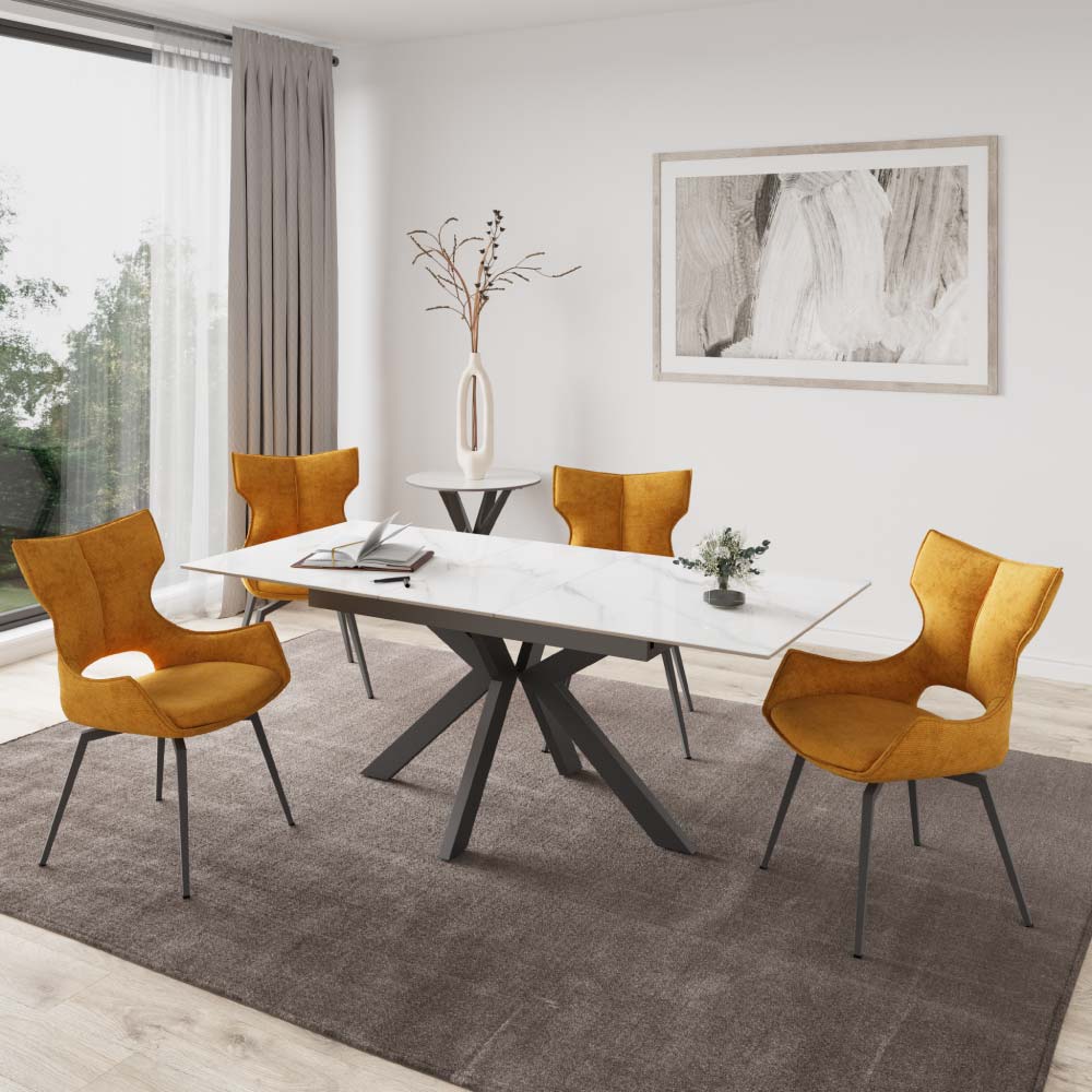Aramis 160-200cm Gloss White Marble Ceramic Extending Dining Table - Image 2
