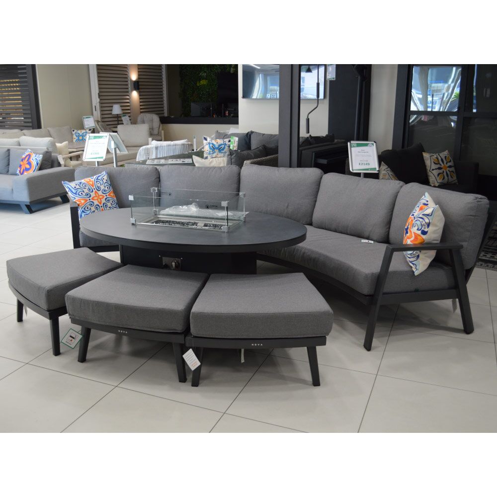 Nova <br> Phoenix Curved Dining Set with Fire Pit Table - Grey