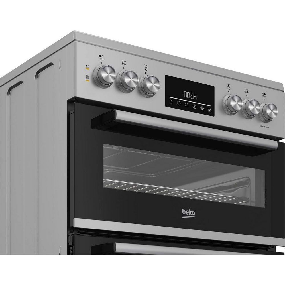 Beko EDC6731S 60cm Double Oven Electric Cooker with Vitroceramic Hob - Silver - Image 2