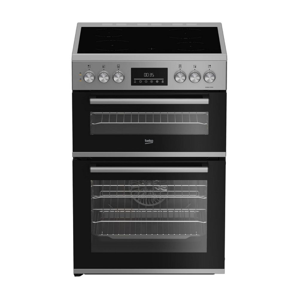 Beko EDC6731S 60cm Double Oven Electric Cooker with Vitroceramic Hob - Silver