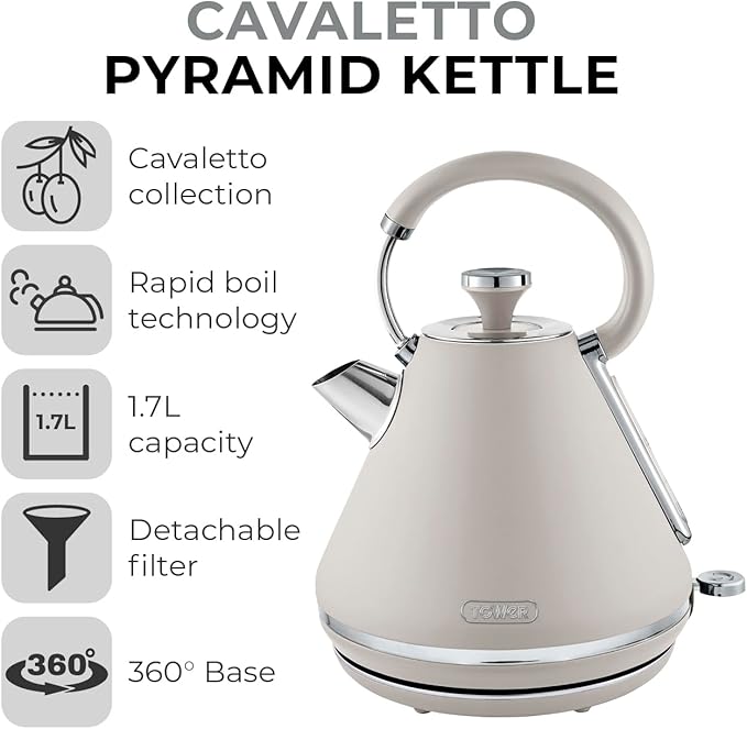 Tower T10044MSH Cavaletto Pyramid Kettle 1.7L 3000W - Latte - Image 2