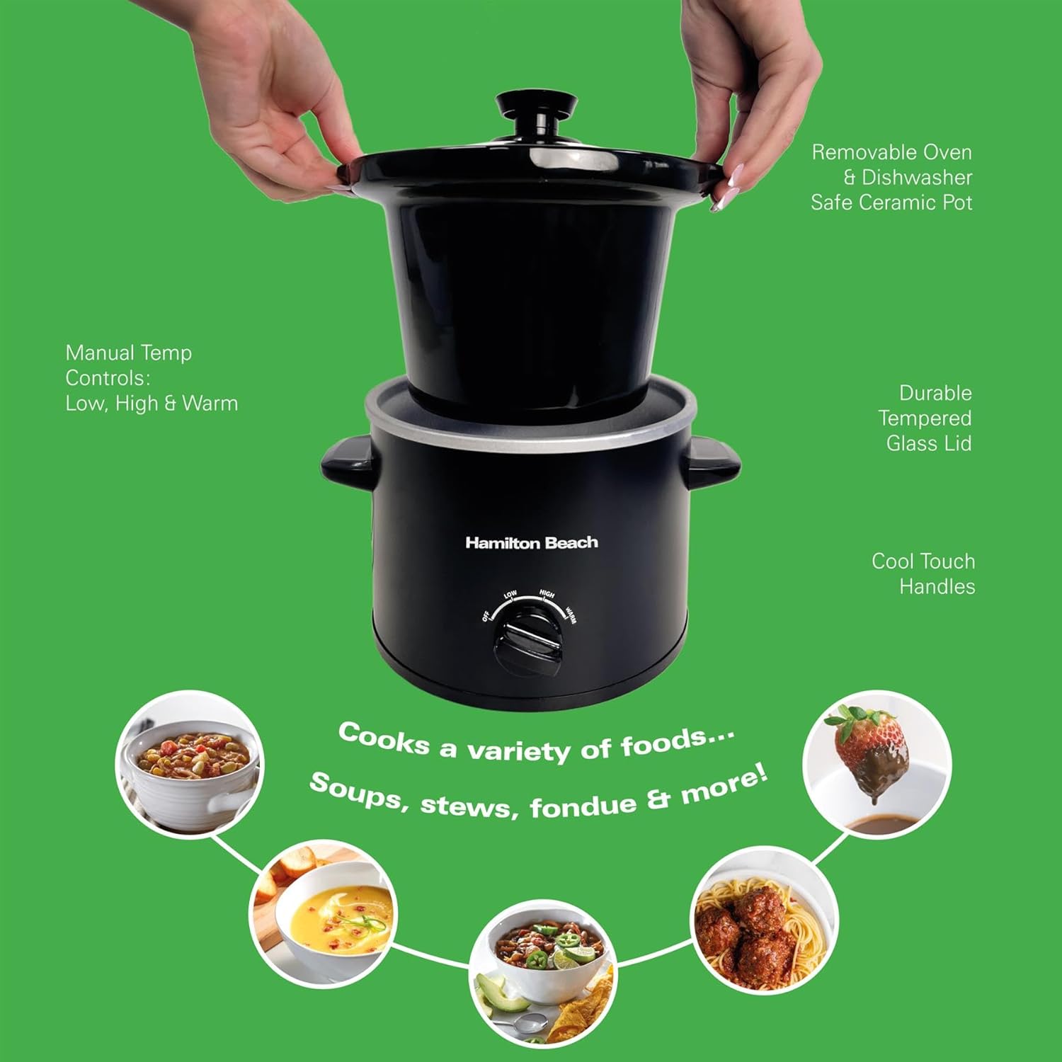 Hamilton Beach HBSC020B The Mighty Mini 1.8L Slow Cooker - Black - Image 3