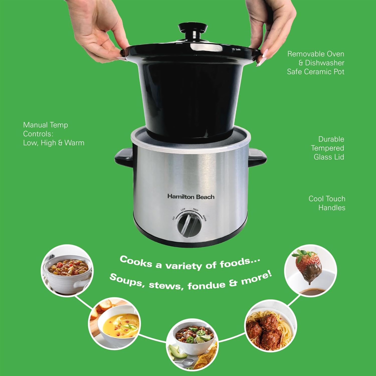 Hamilton Beach HBSC020S The Mighty Mini 1.8L Slow Cooker -Silver - Image 4