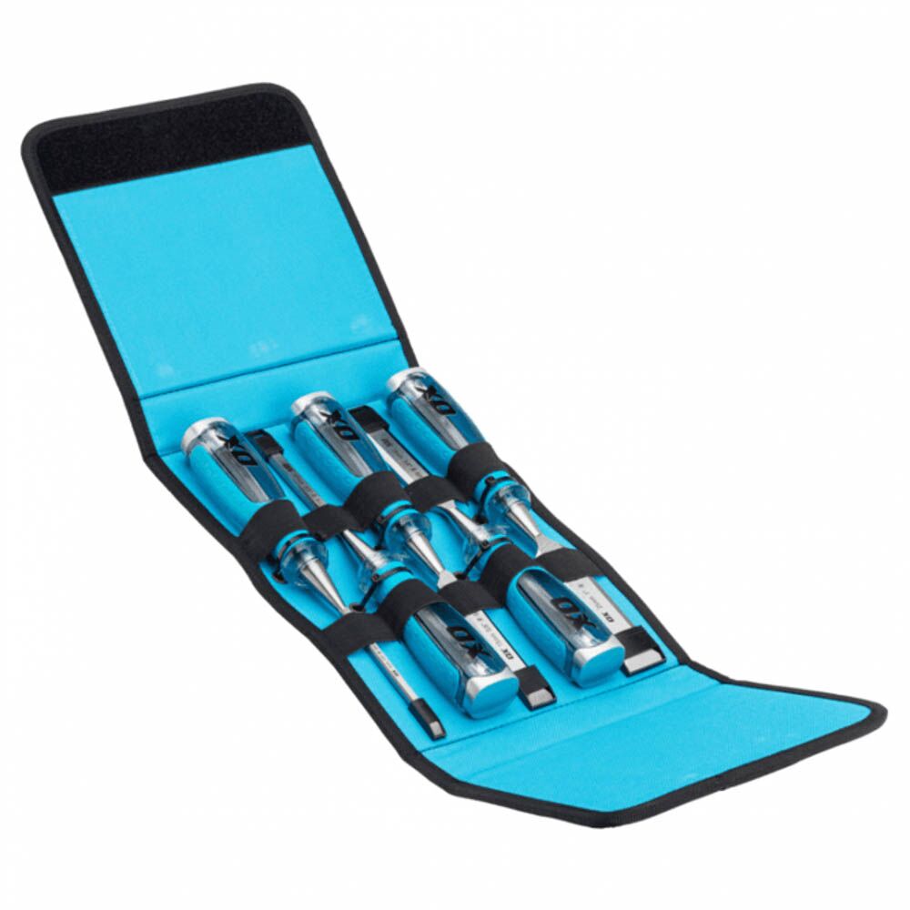 OX Pro 5 Piece Wood Chisel Set in Velcro Case - 6mm 10mm 16mm 19mm & 25mm
