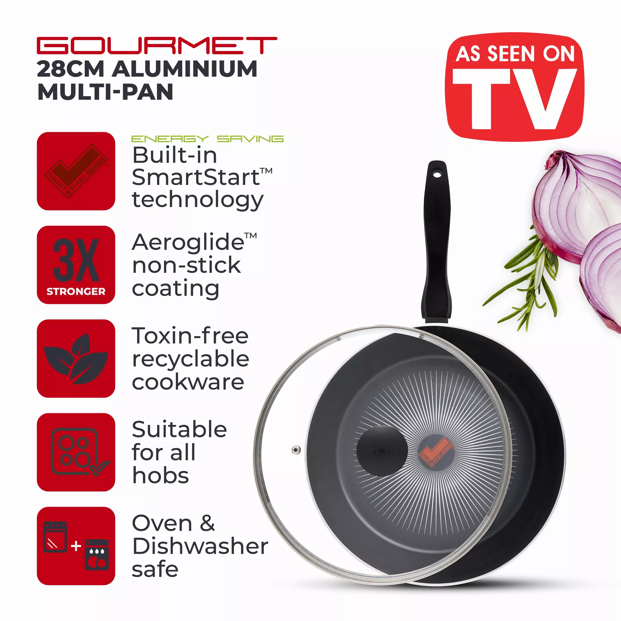 Tower T700318 SmartStart Gourmet 28cm Aluminium Multi-Pan & Lid Induction Compatible - Oven Safe - Image 2