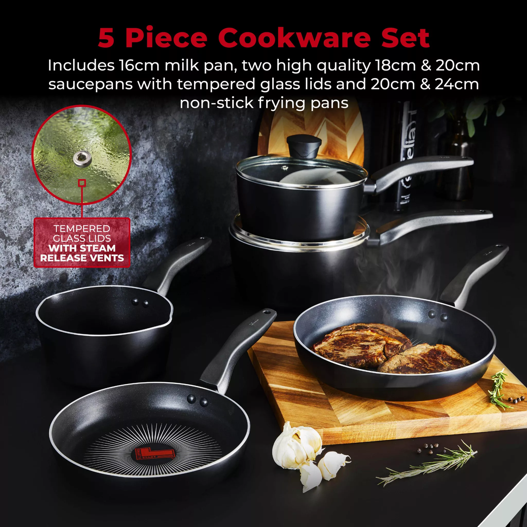 Tower T700314 Smart Start Gourmet 5 Piece Cookware Set - Image 2