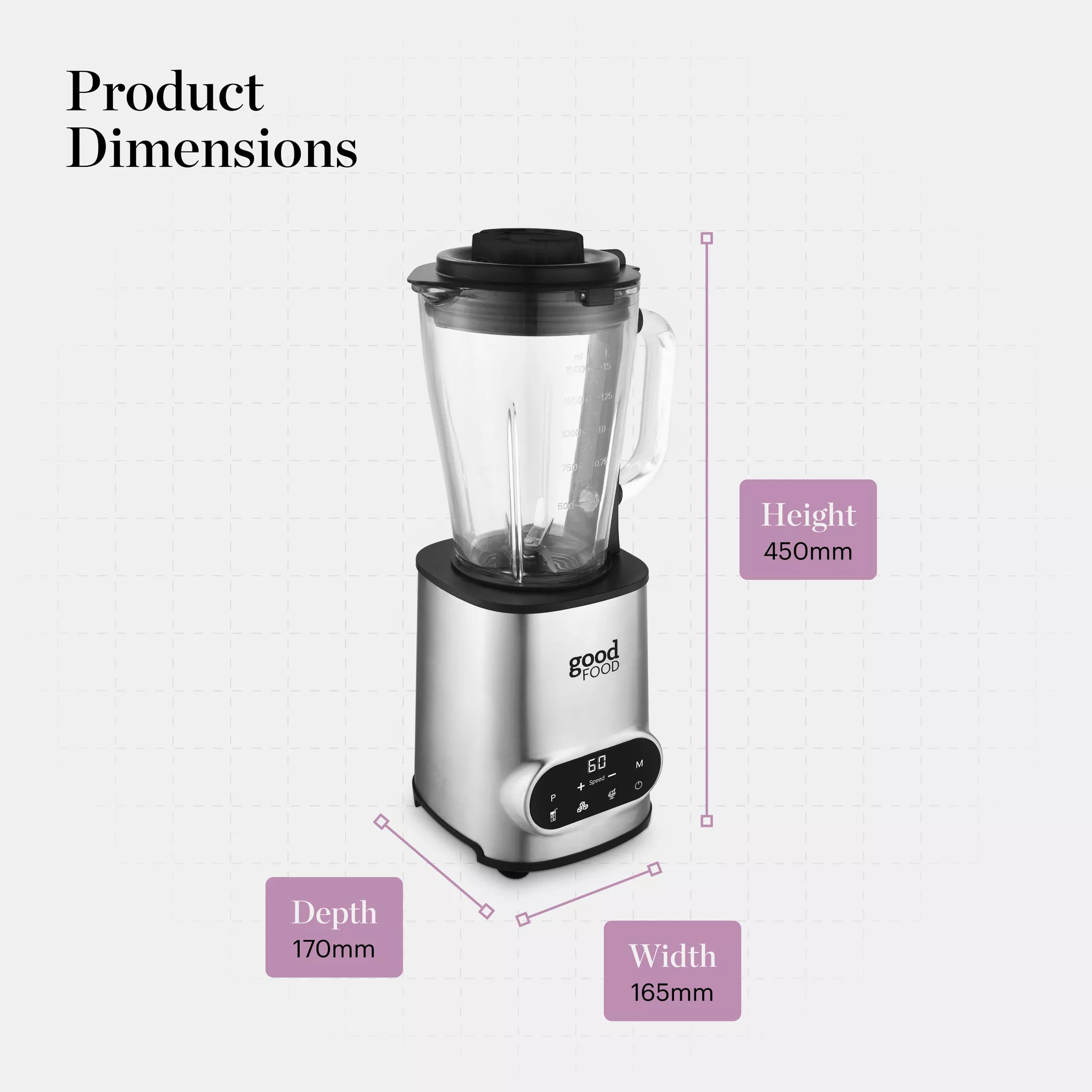 Good Food By Tower GF12013 Digital 1.5L Jug Blender with 5 Speed Settings - 1200W - Stainless Steel - Image 3