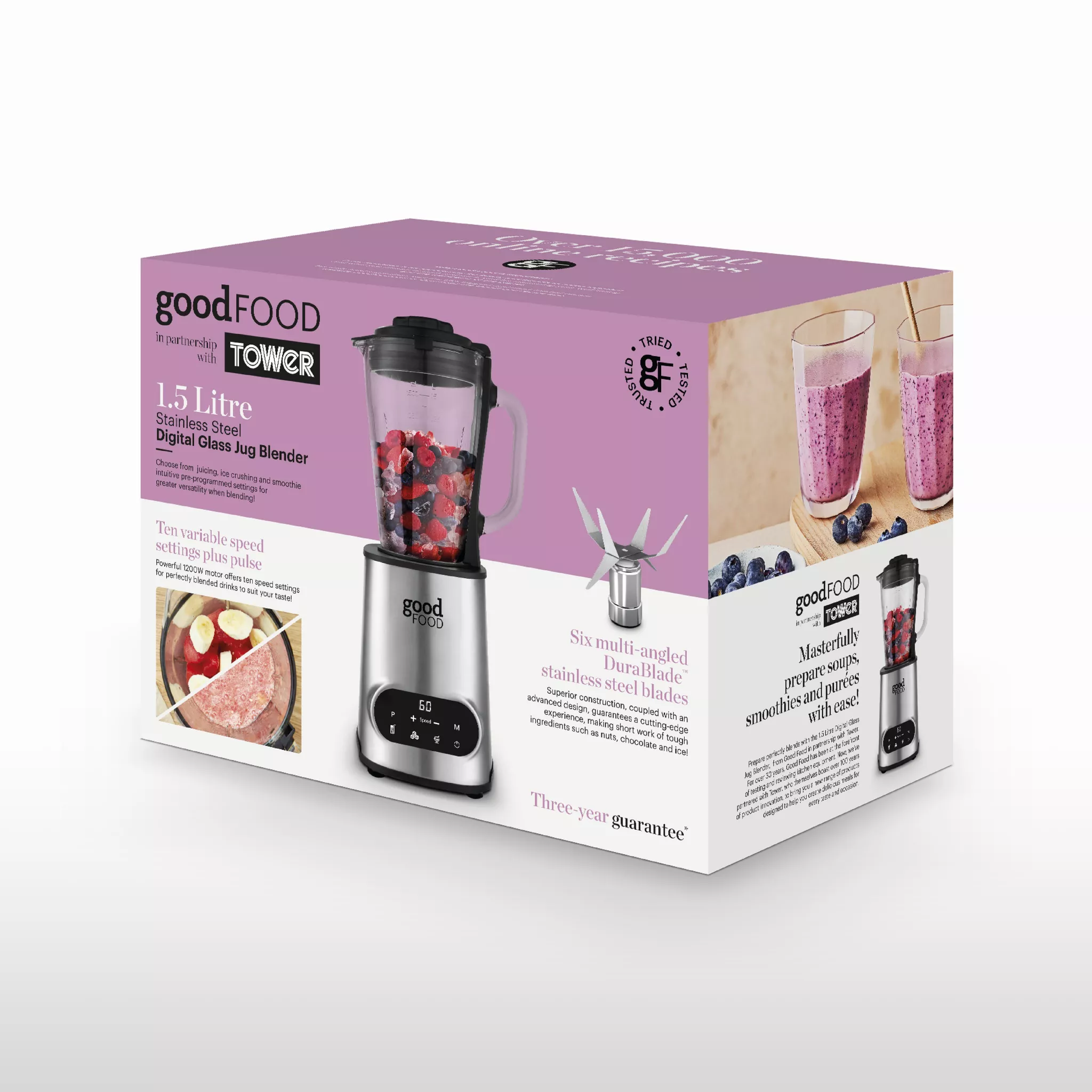 Good Food By Tower GF12013 Digital 1.5L Jug Blender with 5 Speed Settings - 1200W - Stainless Steel - Image 6