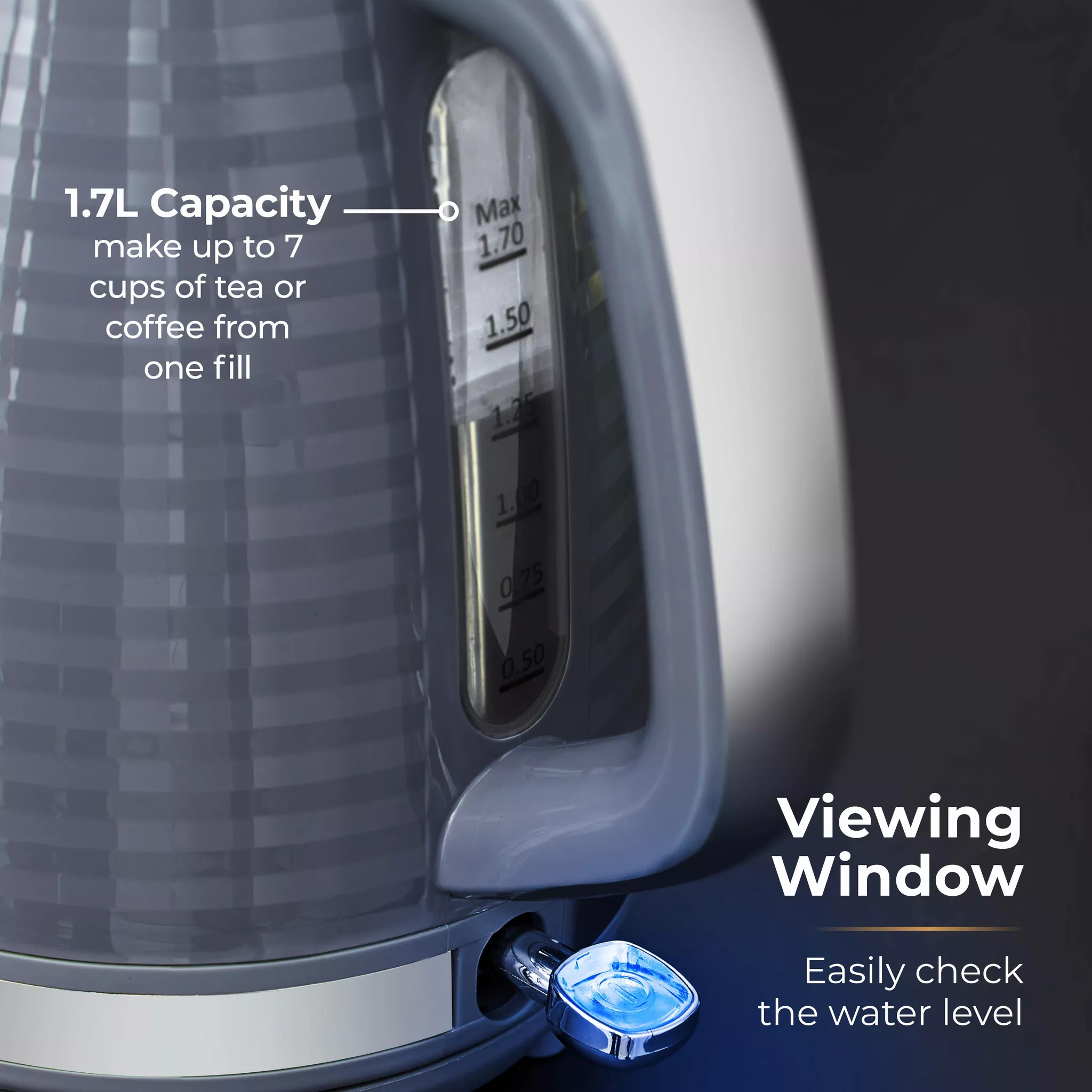 Tower T10077GRY Saturn Kettle with Quick Boil - 1.7L - 3000W - Grey and Chrome Accents - Image 3