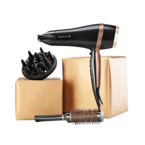 Remington D6960GP Salon Smooth Hairdryer Gift Set - Black & Gold - Image 2