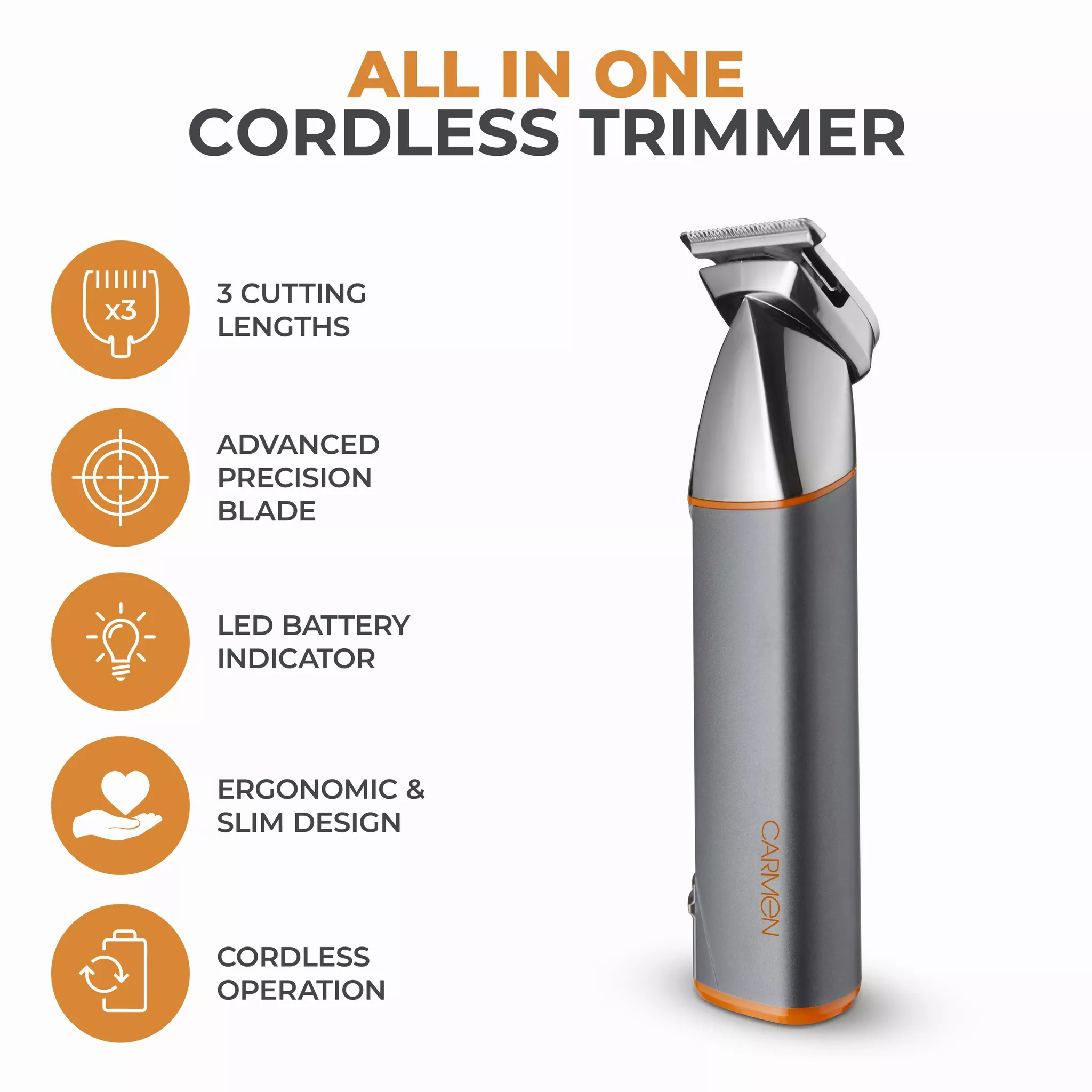 Carmen C812060ORG Titan 4-in-1 Cordless Nose-Ear and Hair Trimmer - Image 6