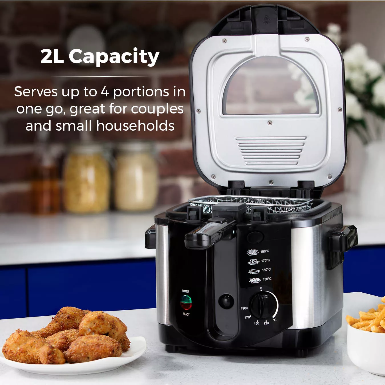 Tower T17001 Deep Fat Fryer with Adjustable Thermostat - 2L - 1500W - Black - Image 3
