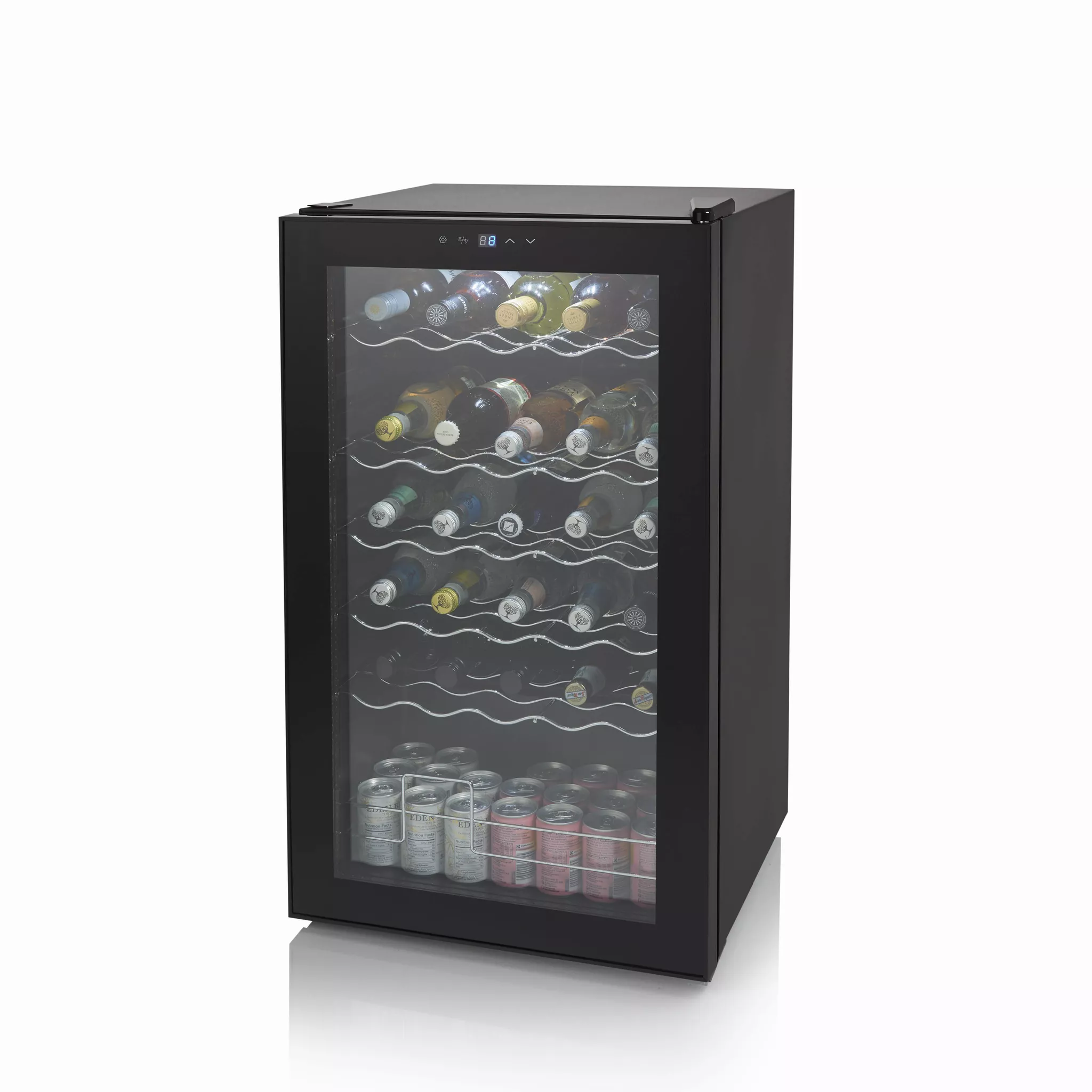 Swan SR12040BN 34 Bottle Glass Fronted Wine Cooler - LED Display - 80L Capacity - Black