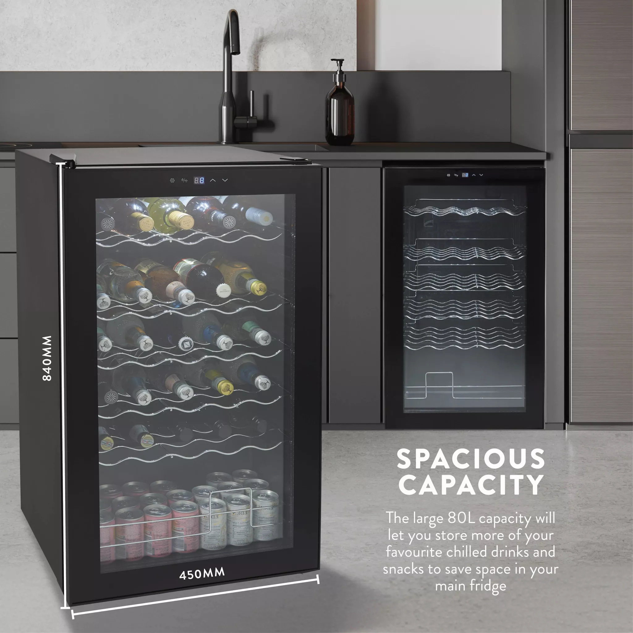 Swan SR12040BN 34 Bottle Glass Fronted Wine Cooler - LED Display - 80L Capacity - Black - Image 4