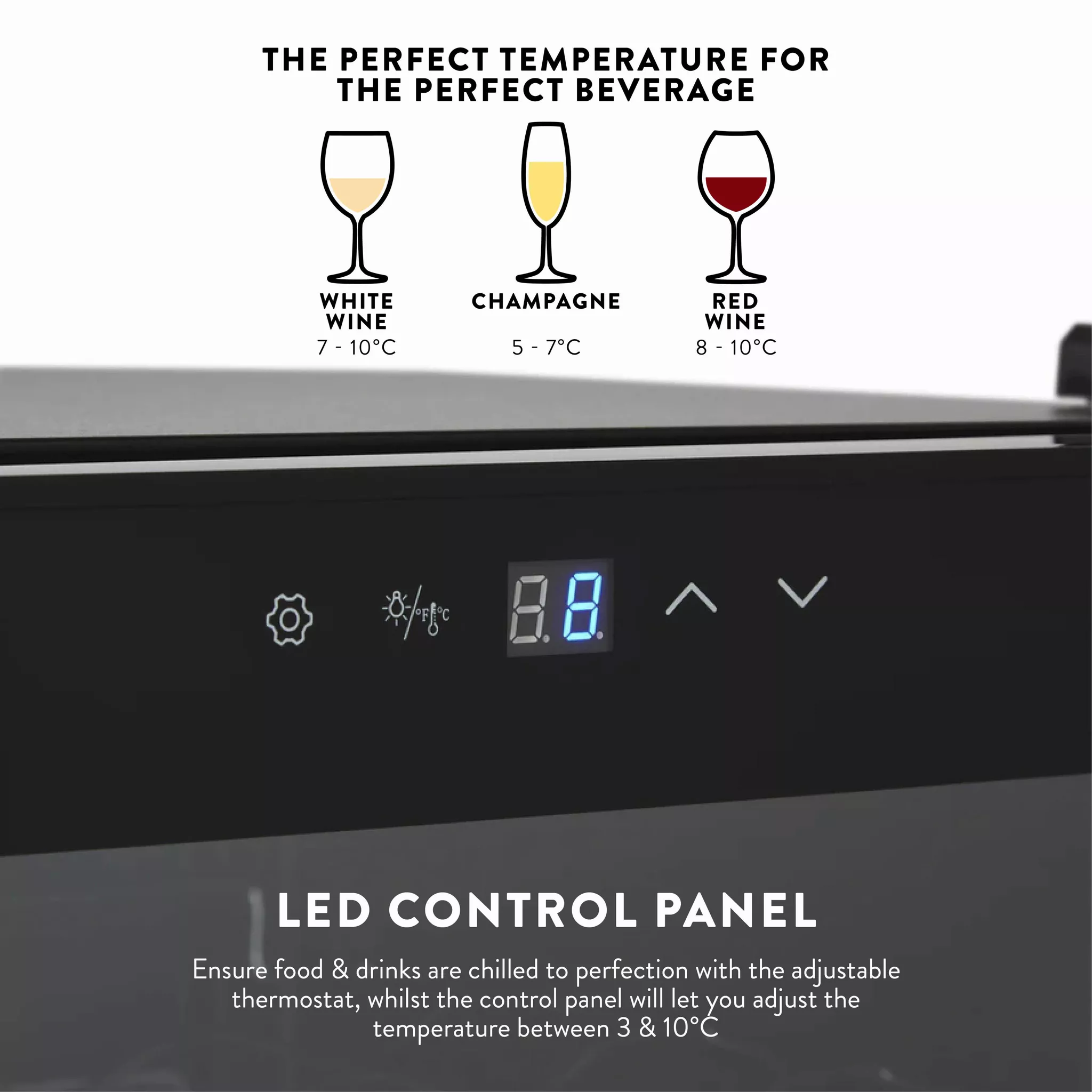Swan SR12040BN 34 Bottle Glass Fronted Wine Cooler - LED Display - 80L Capacity - Black - Image 3
