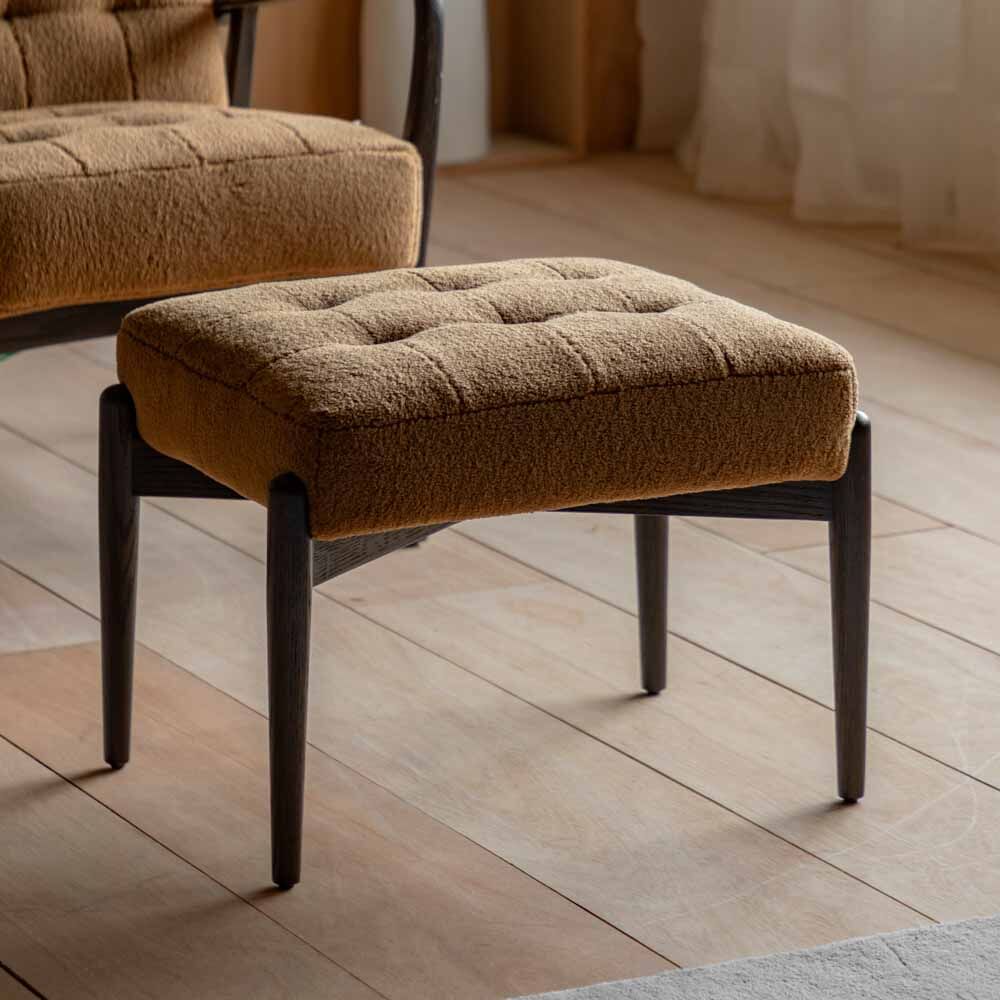 Wigan Footstool Ochre Faux Sheepskin