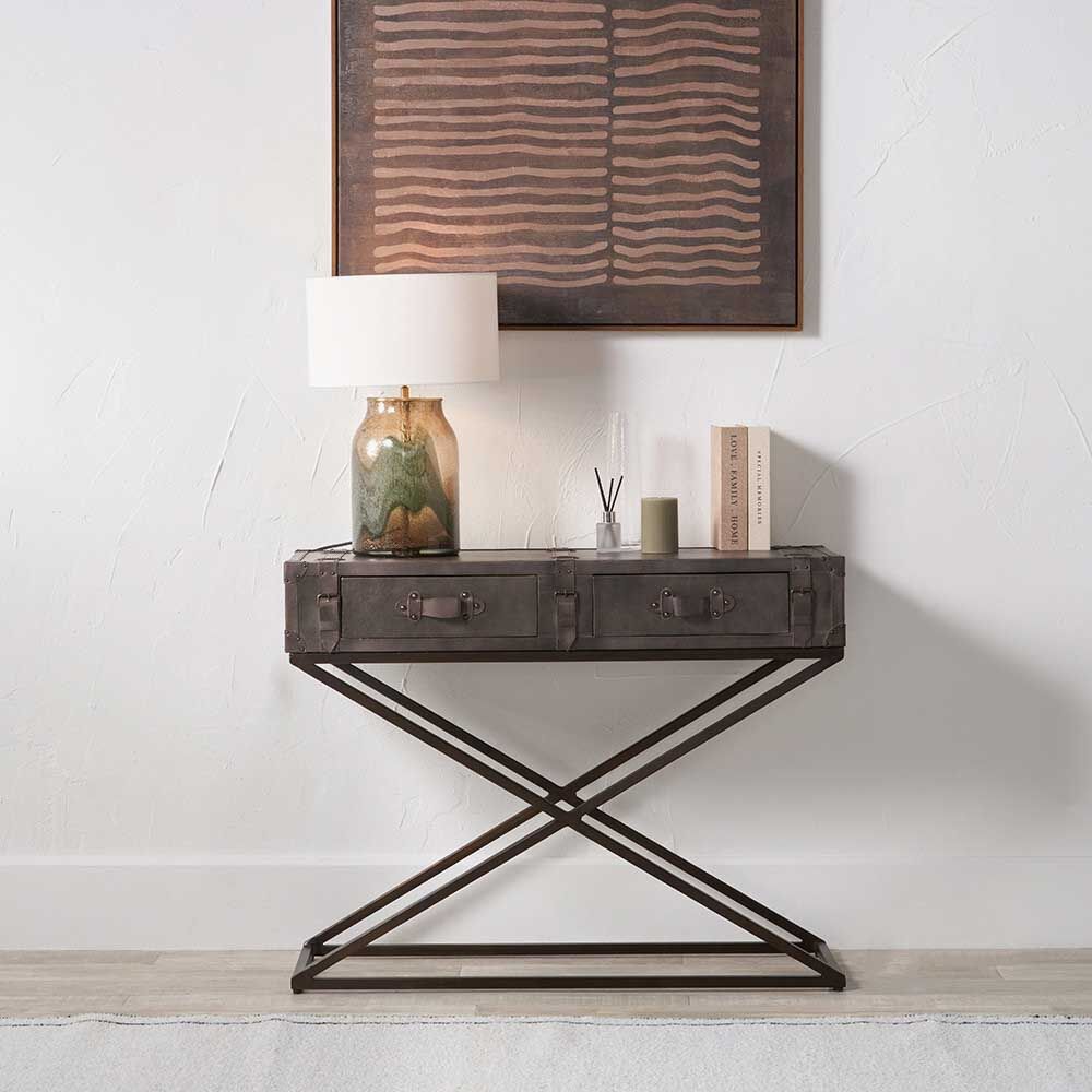 Pacific Adriano Peppercorn Leather Console Table
