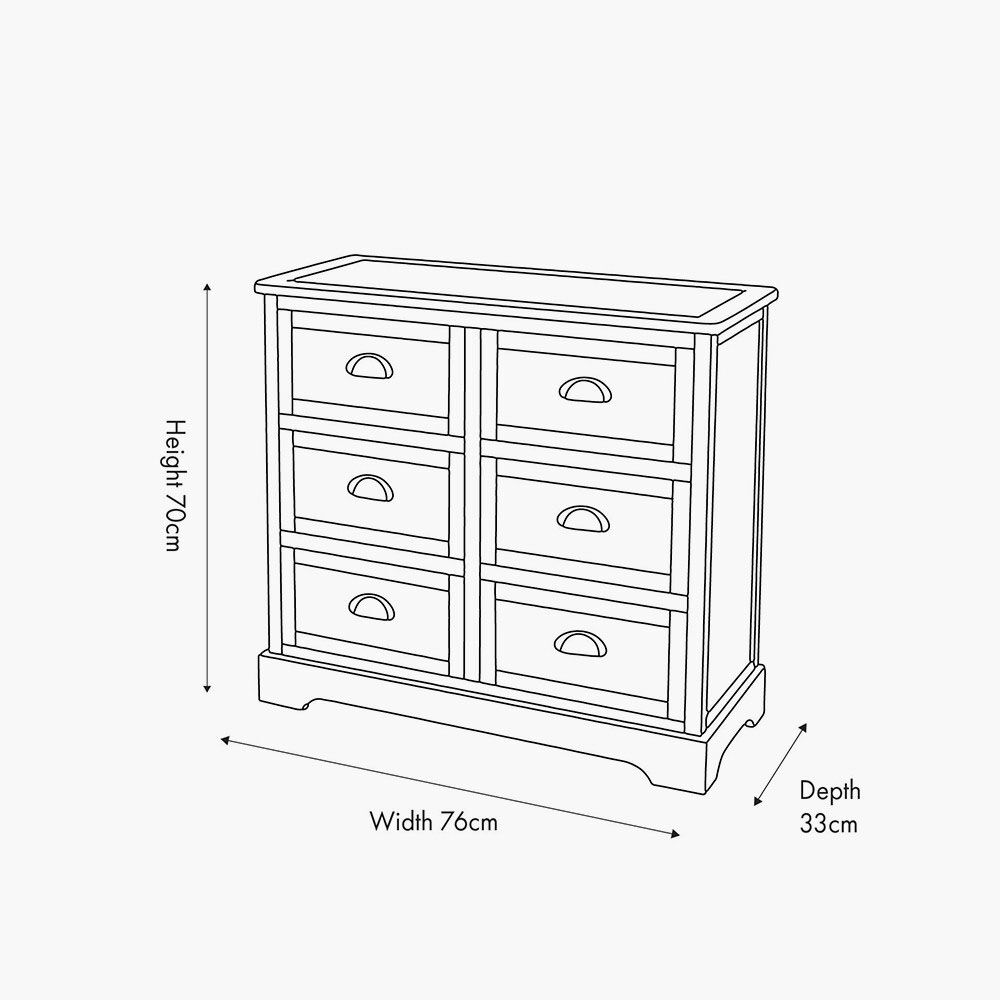 Pacific Croft Olive Pine Wood 6 Drawer Unit - Image 2
