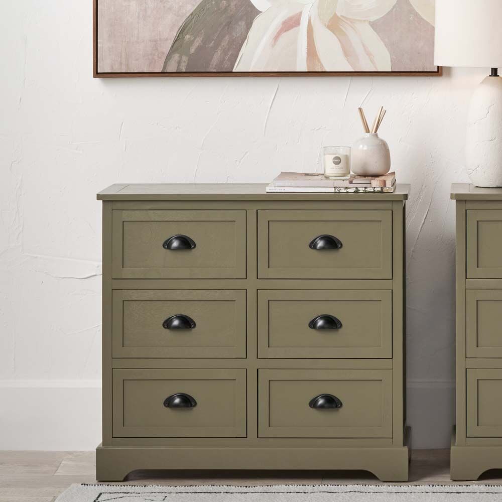 Pacific Croft Olive Pine Wood 6 Drawer Unit