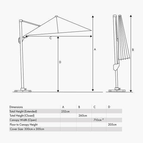 Pacific <br> Voyager T1 Free-Arm Parasol 3m Round Luna Grey - Image 2