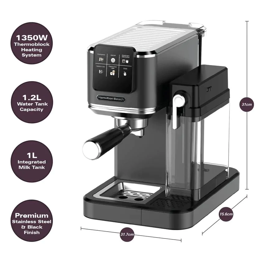 Hamilton Beach HBC7210B BaristaPro+ Touch 8-in-1 Espresso Machine - Black - Image 2