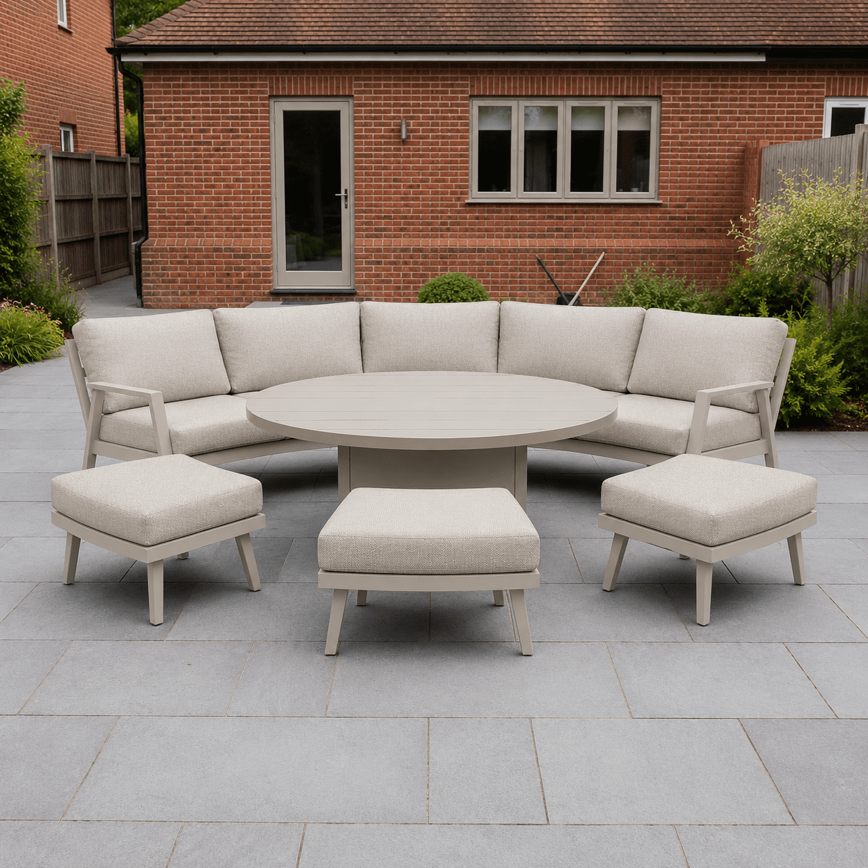 Nova Curved Sofa Set with Oval Rising Table - Pebble
