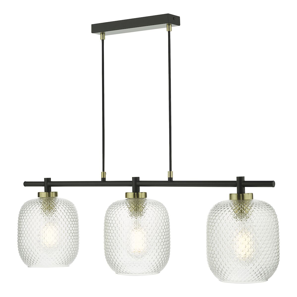 Tehya 3 Light Bar Pendant Matt Black Textured Glass<br>Matt Black