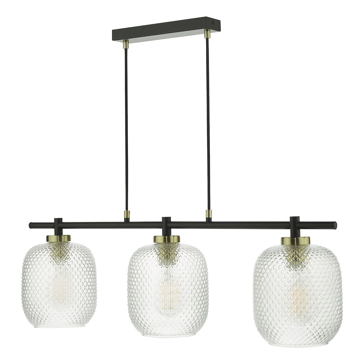 Tehya 3 Light Bar Pendant Matt Black Textured Glass<br>Matt Black - Image 2