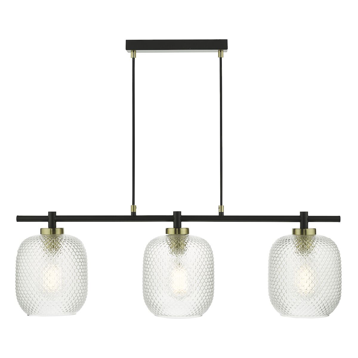 Tehya 3 Light Bar Pendant Matt Black Textured Glass<br>Matt Black - Image 3